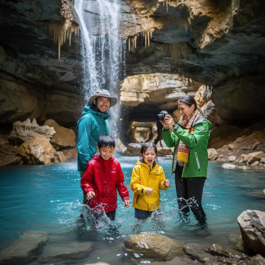 A panoramic view of twisting cave passages leading deeper into the mysterious underground landscape.